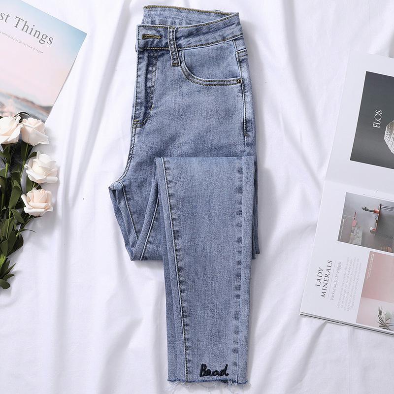 Women's High Waist Light Wash Cropped Skinny Jeans – Spring/Autumn 2025 Trendy Slimming Eight-Point Pants