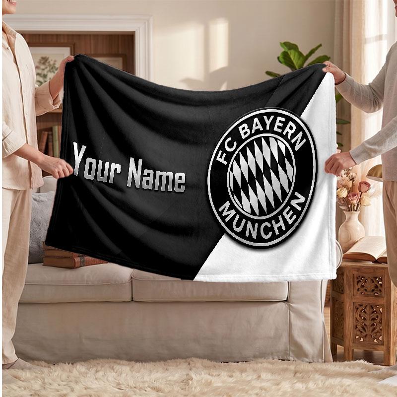 Gepersonaliseerde Fleece Deken van Bayern München met Voetbal Logo, Aangepaste Naam Tekst Zacht Warm Huis Plaid