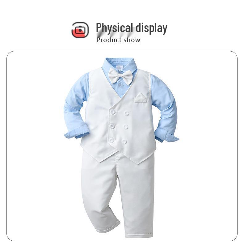 British Gentleman Christening Outfit: Boys' Long-Sleeve Three-Piece Set for Spring & Autumn