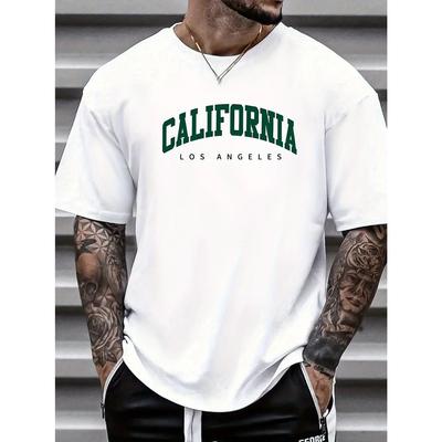 Sommer Herren Freizeit Sport Locker Kalifornien Buchstaben Druck Bequem Rundhals Kurzarm T-Shirt Top