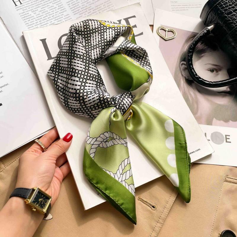 Elegant Silk-Like Square Scarf Women Korean Style Print Neck Lightweight 70x70cm Nylon Fashion Accessory
