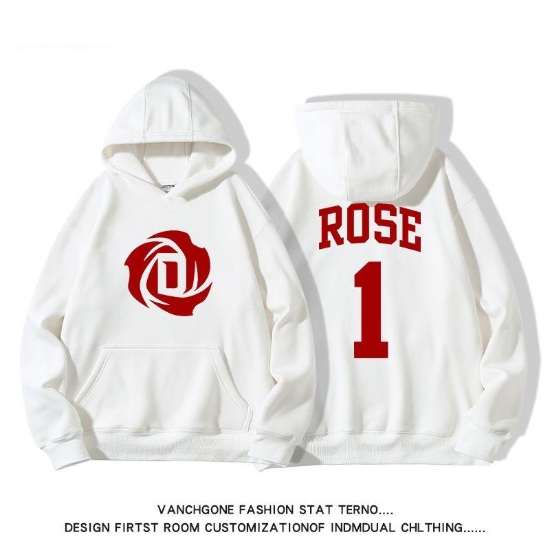 Neues Rose 3D-Druck Kapuzensweatshirt Bulls 1 Trikot Herren Damen Pullover Amerikanischer Herbst und Winter Baumwolle Locker Erwachsene Oberteile Jacke