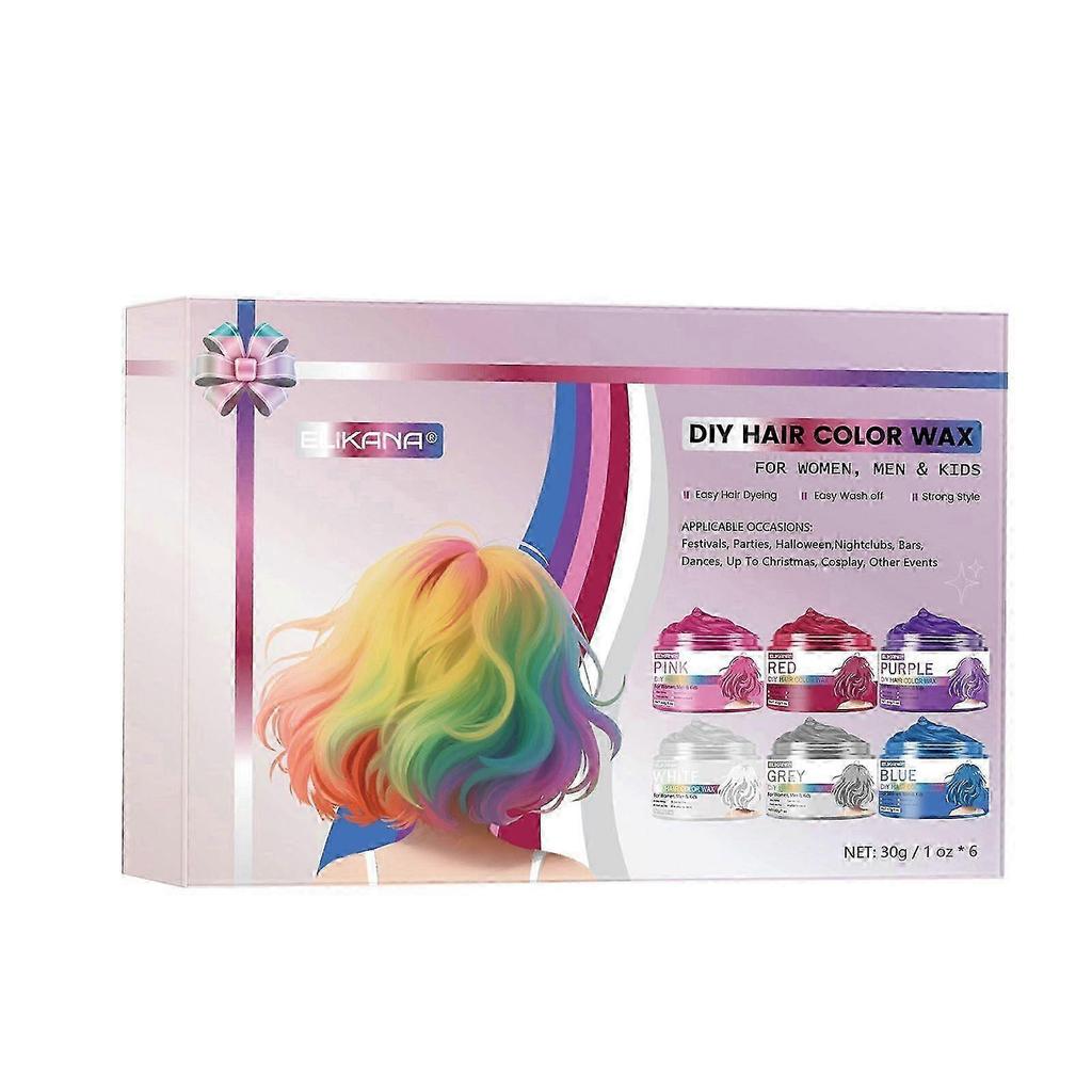 6 Colors Temporary Hair Color Wax, Instant Hair Dye Hair Coloring Wax Mud for Men Women Kids Daily Party Cosplay Halloween DIY Hair Color