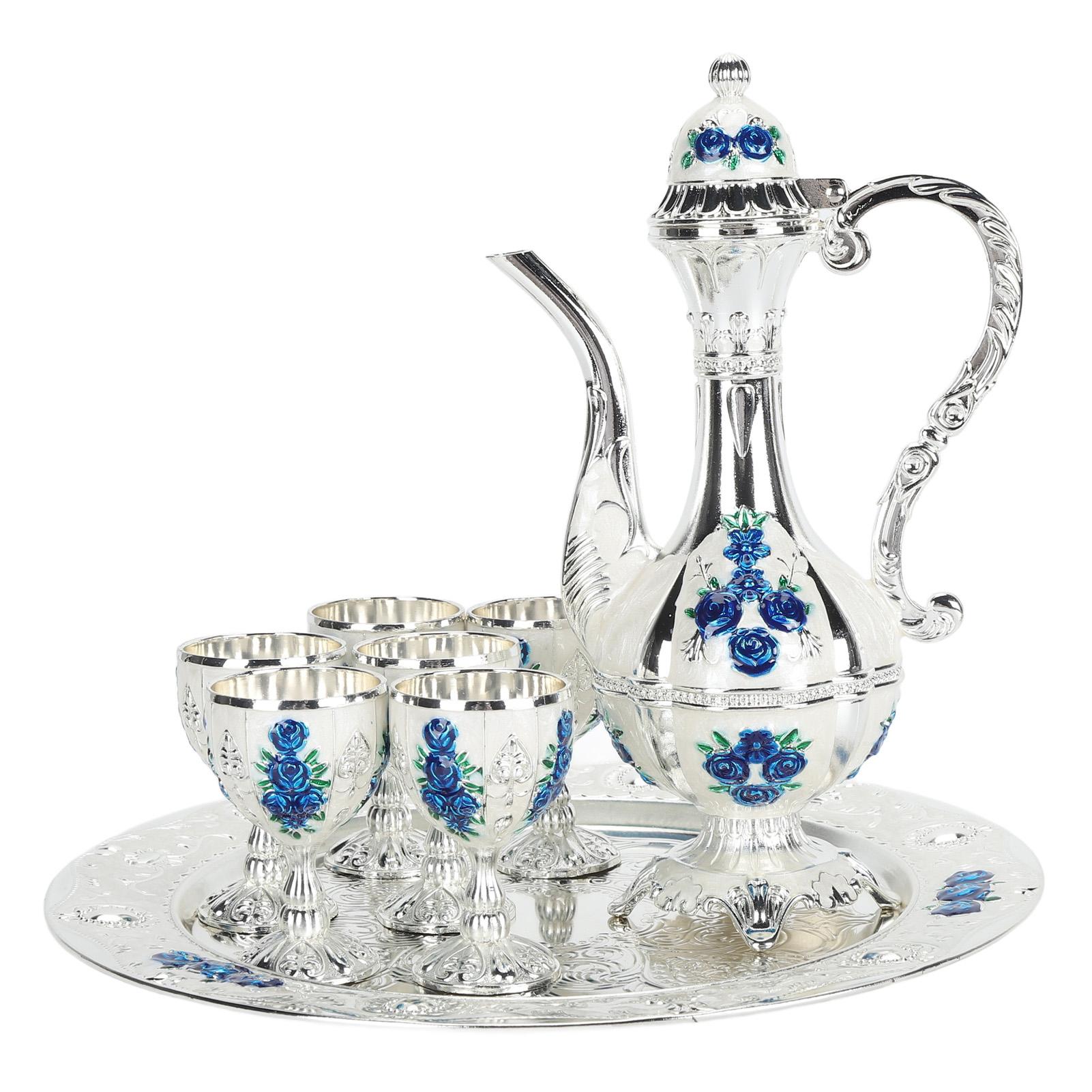 Alloy Wine Glass Pot Set Rustproof Exquisite Decorative Retro Metal Wine Glasses Pot Set for Home Party Wedding