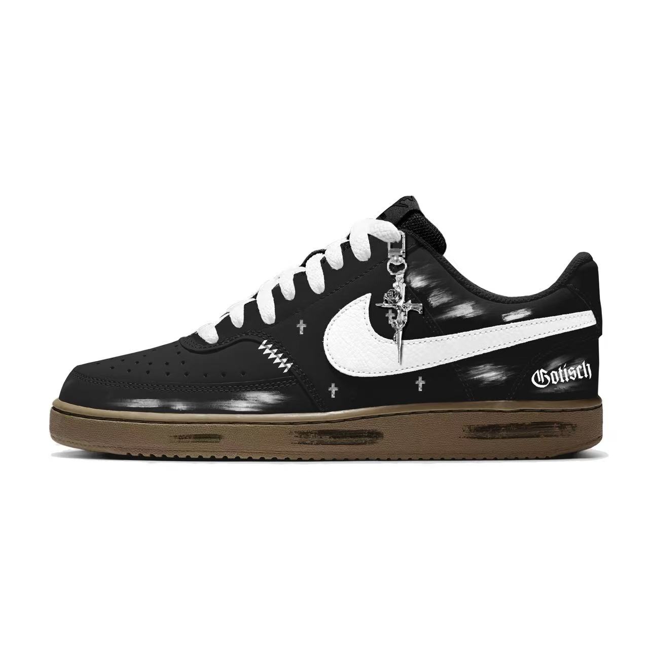 

Nike Court Vision 1 Gothic Knight PU Synthetic Leather Abrasion Resistant Low top Skateboard Shoes Men s Black Brown CD5463-008(Team1354-) 40.5