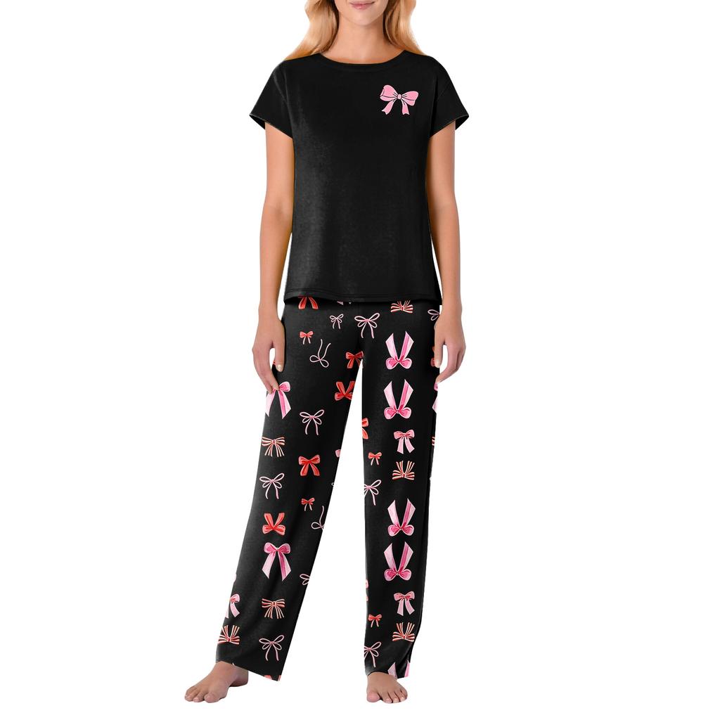 Women's Valentine's Day Butterfly Print Short,Sleeve Pajama Set