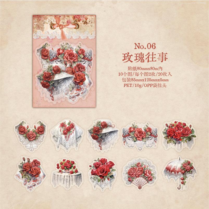 1pack/20Pcs Retro Literary Flower Sticker Set European Classical DIY Handmade Album Scrapbooking Decorative Paper Supplies