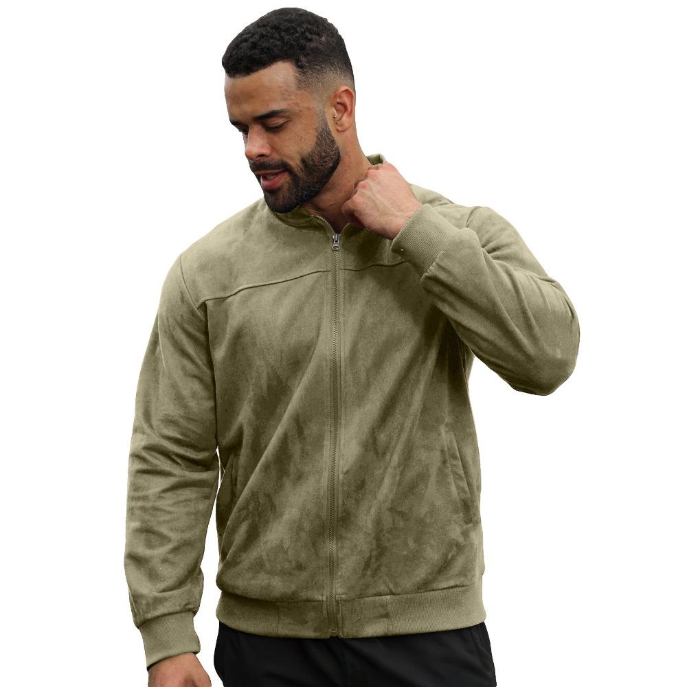 Herren einfarbige Wildleder-Reißverschlussjacke – Lässiger Retro-Stil Langarm-Strickjacke für den Herbst