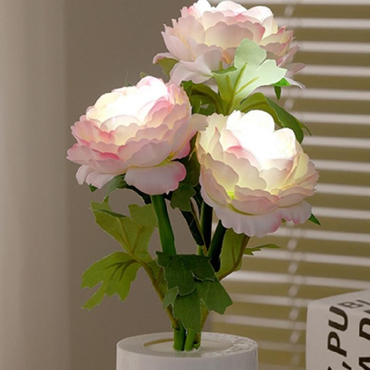 Safe Plastic Peony Nightlight Realistic Flower Design Portability Home Decors Lighting For Kids Room Study Area Decors