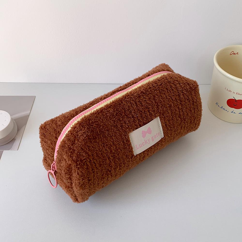 Winter Candy-colored Student Plush Pen Case Portable Stationery Storage Bag for Girls Korean-style Travel Makeup Bag and Toiletry Bag