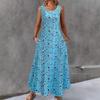 Women's Round Neck Sleeveless Floral Print Maxi Dress Loose Fit Mid Waist Elegant Casual Long Dress