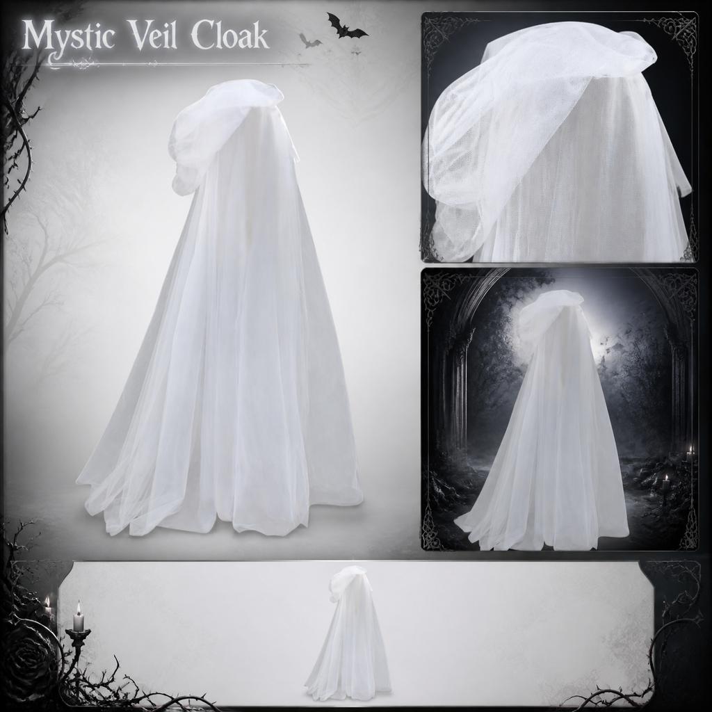 Halloween Long Hooded Net Cape for Women, Cosplay Costume Cloak, Dark Cloak