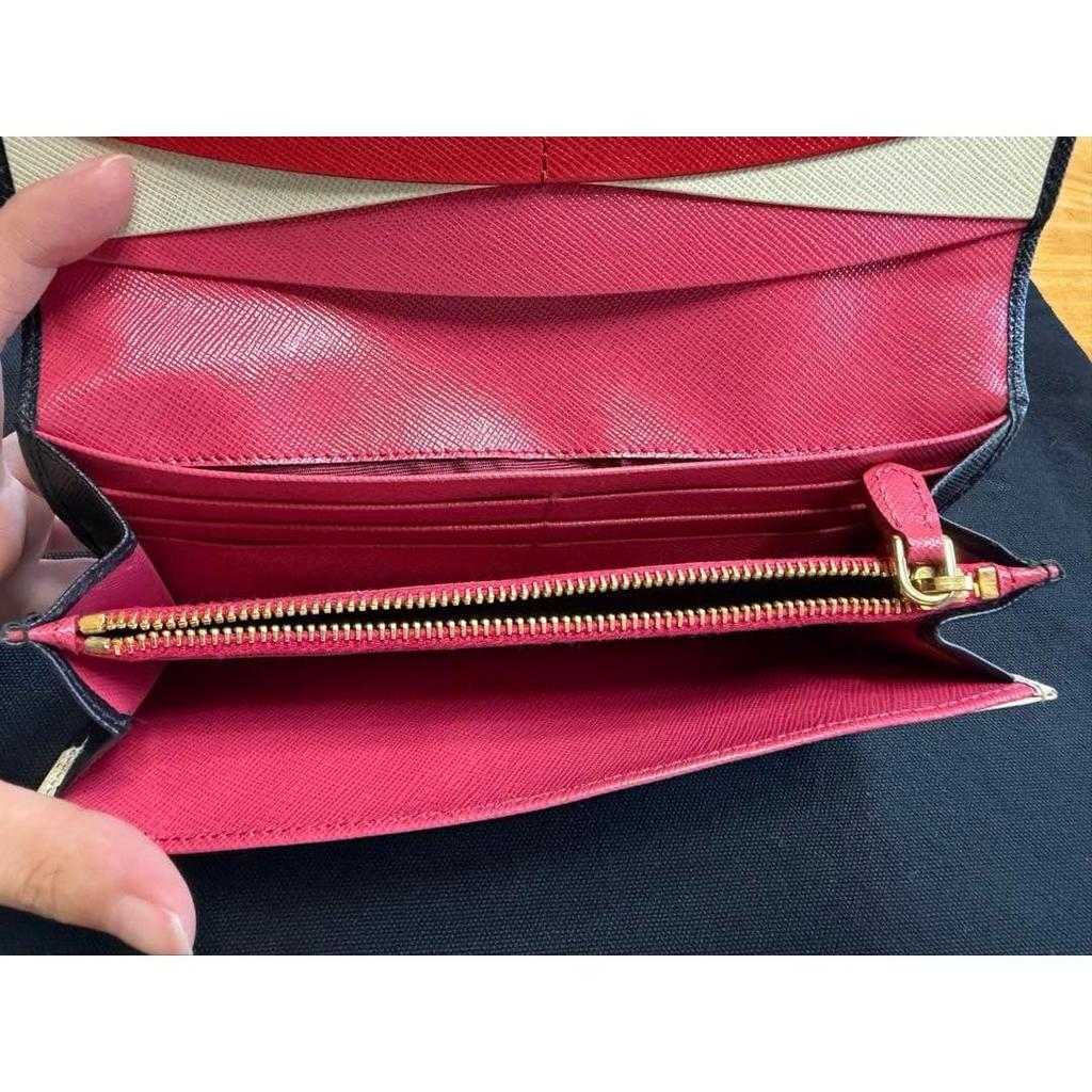 Used PRADA Saffiano Leather Bi-color Long Wallet