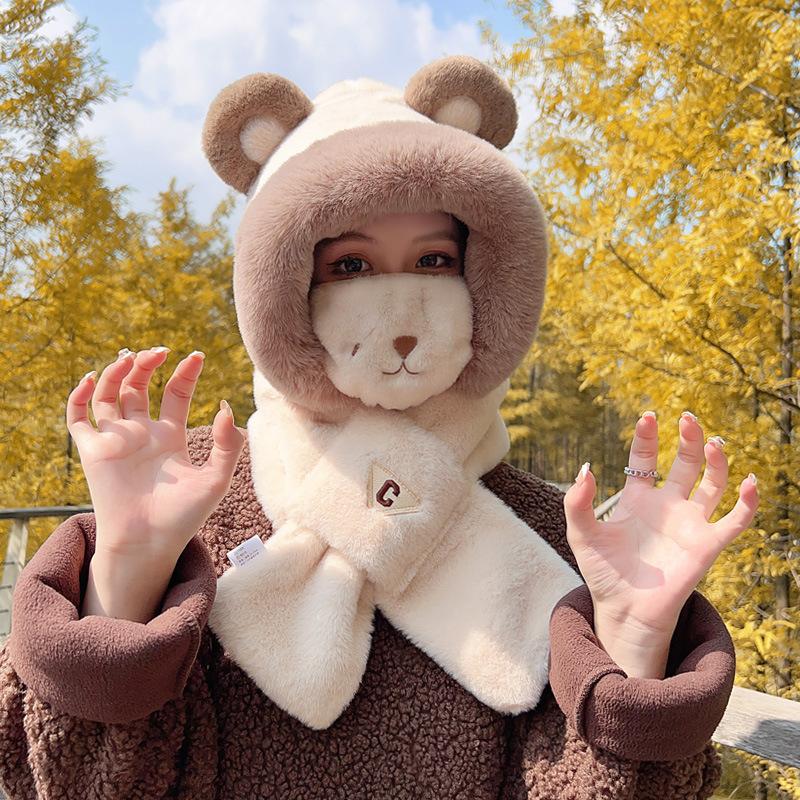 Hat and scarf integrated women's winter new women's winter scarf cycling windproof, cold proof and warm