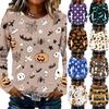 Women's Flannel Long Sleeve Top with Halloween Print Neck Pullover Shirt