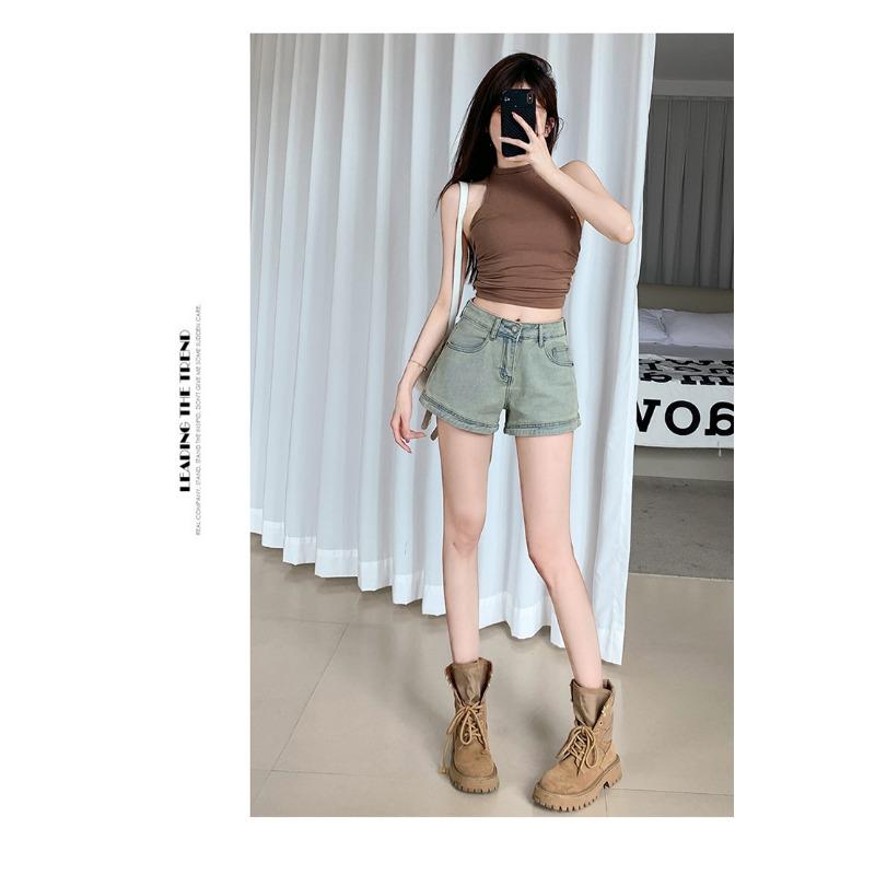 Vintage Spice Denim Shorts Women's Summer High-waisted A-line Skinny Stretch Hot Pants