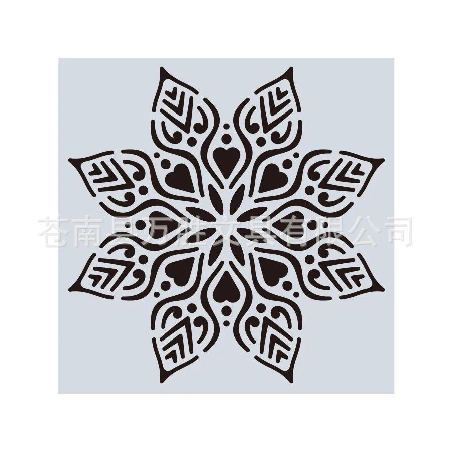 1Pc 15x15cm Beautiful Mandala Pattern Hollow Carving Stenclis Wall Brick Painting Auxiliary Spray Paint Coloring Mold White PET