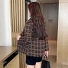 Plaid Square Neck Autumn/Winter Coat for Women