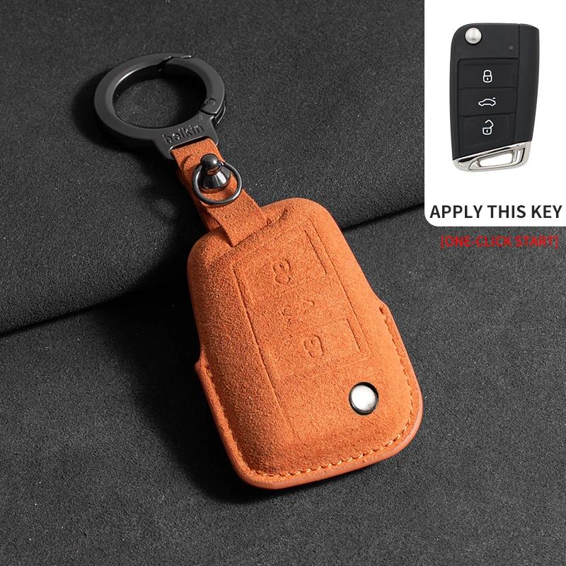 Suede Car Key Case Cover Fob Keychain for VW Volkswagen Golf 7 MK7 Tiguan MK2 for Ateca Leon FR Ibiza Skoda Octavia Kodiaq