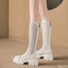 Frühling Sommer neu atmungsaktiv dicke Sohle Stiefel Schnürung Mode vielseitig Damenstiefel elegant einfach Hohl schnitt Damen schuhe
