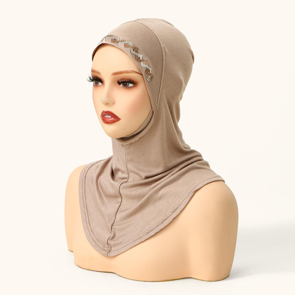 New Shiny Rhinestones Instant Hijab For Muslim Women Full Coverage Undercap Soild Cotton Jersey Bonnet Ready To Wear Inner Cap
