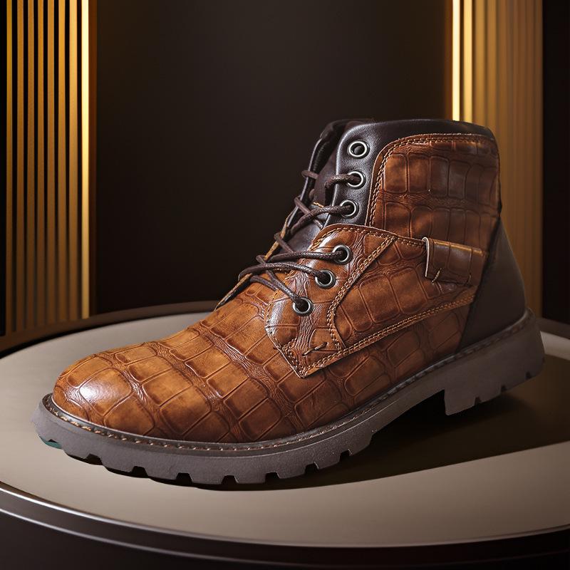 

Мужские кожаные ботинки-дезерты в стиле ретро с боковой молнией — короткая, повседневная, рабочая обувь для отдыха на природе на осень. 46