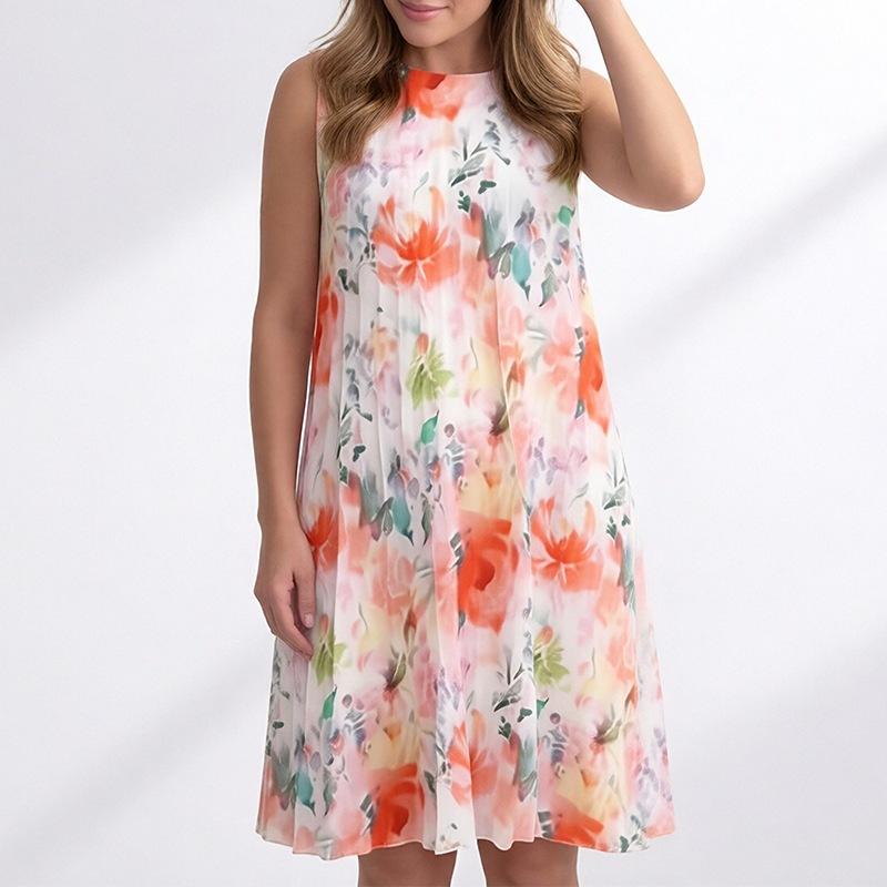 2026 Women's Spring New Arrival, Amazon Cross-Border Europe and America Fashion Casual Loose Printed Pleated Dress