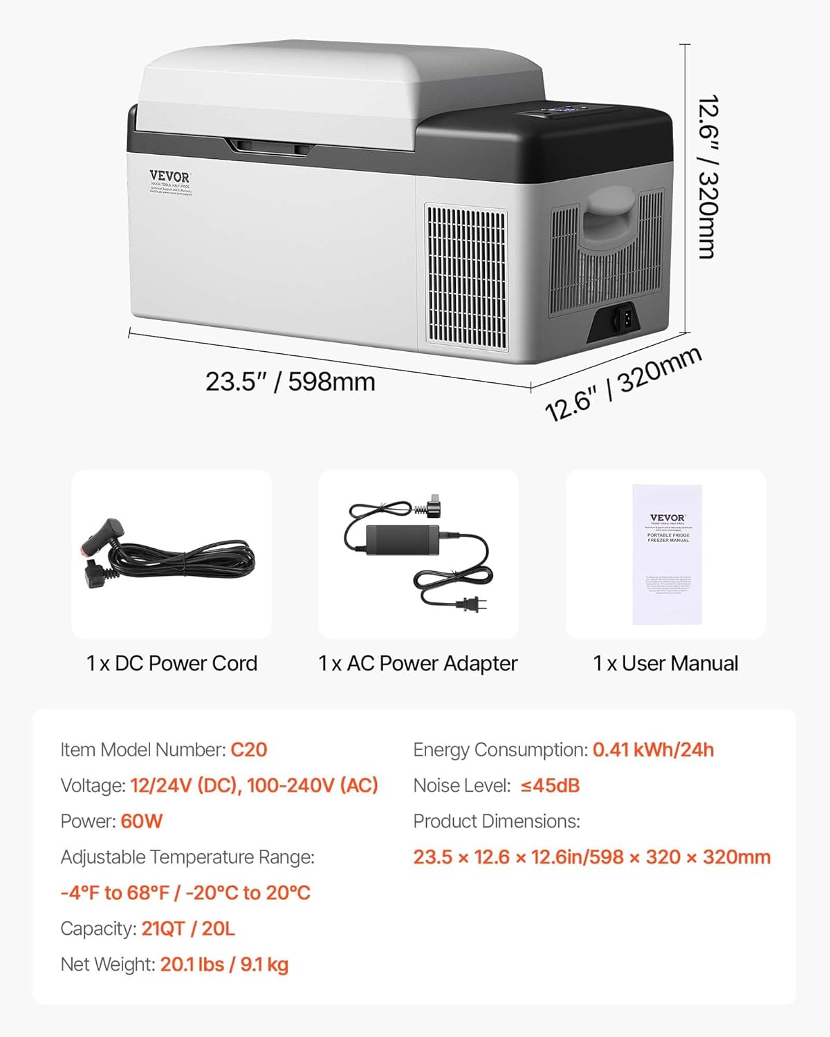 

21QT 12V Electric Compressor Cooler, 12/24V DC & 110-240V AC, for Camping, Travel, Outdoor, Home Use United States