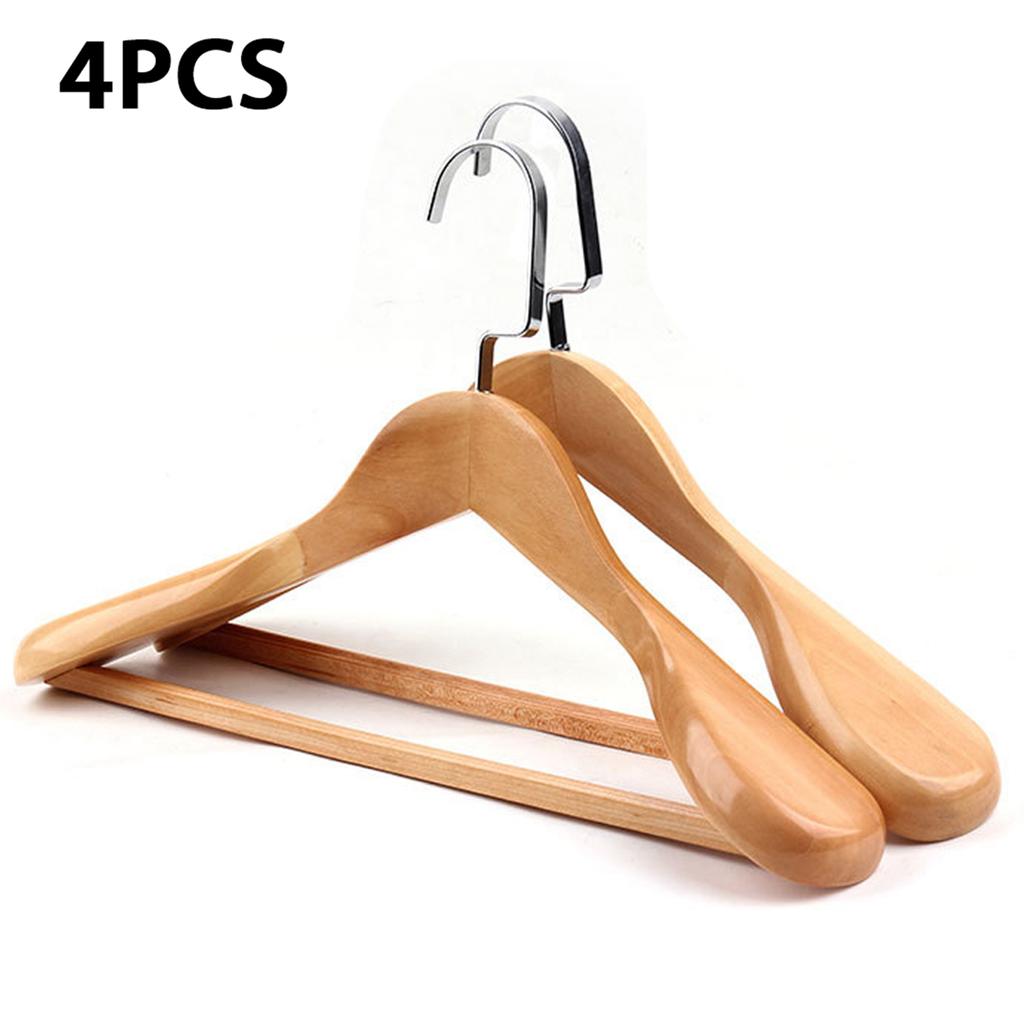 4 pièces Cintre en Bois Massif Haners Épaules Larges Cintre Manteau en Bois Antidérapant Costume Pantalon Vêtements Pour Placard Penderobes Ogazer