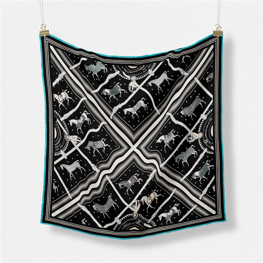 

53cm Small Horse Fashion Brand Square Scarf 2024 Design Silk Women Scarf Bandana Luxury Headband Hijab Neckerchief