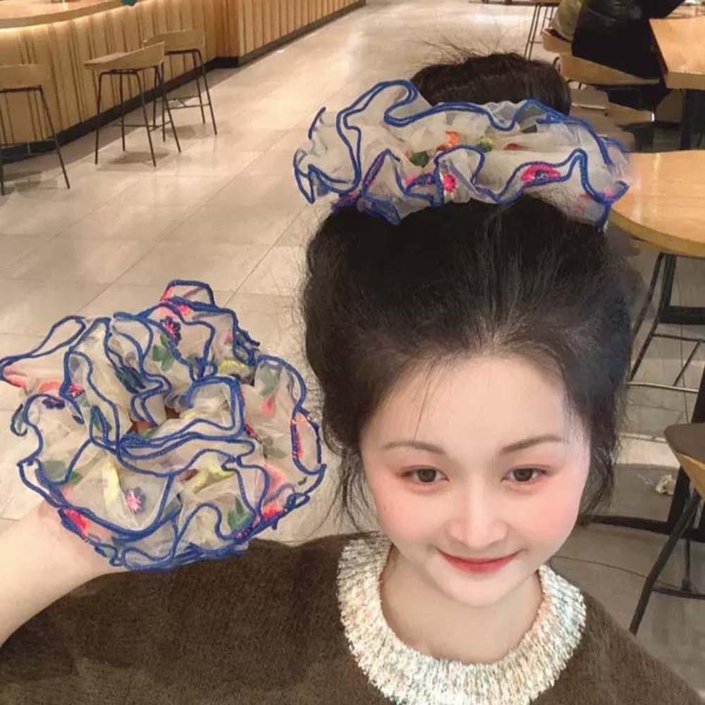 Large Intestine Circle Floral Hair Rope Korean Style Bun Rubber Bands Flower Lace Hair Ring  Daily