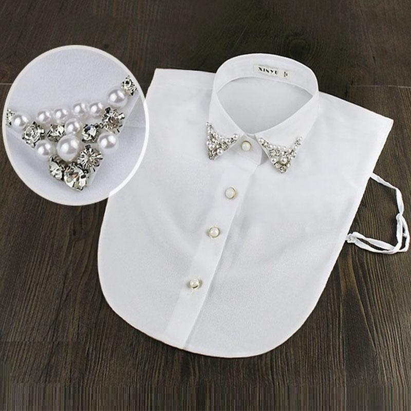 White Bead Fake Collar Women Detachable Collar Shirt Necktie False Collar Female Fake Kragen Sahte Yaka Women Kraagje Nep Dames