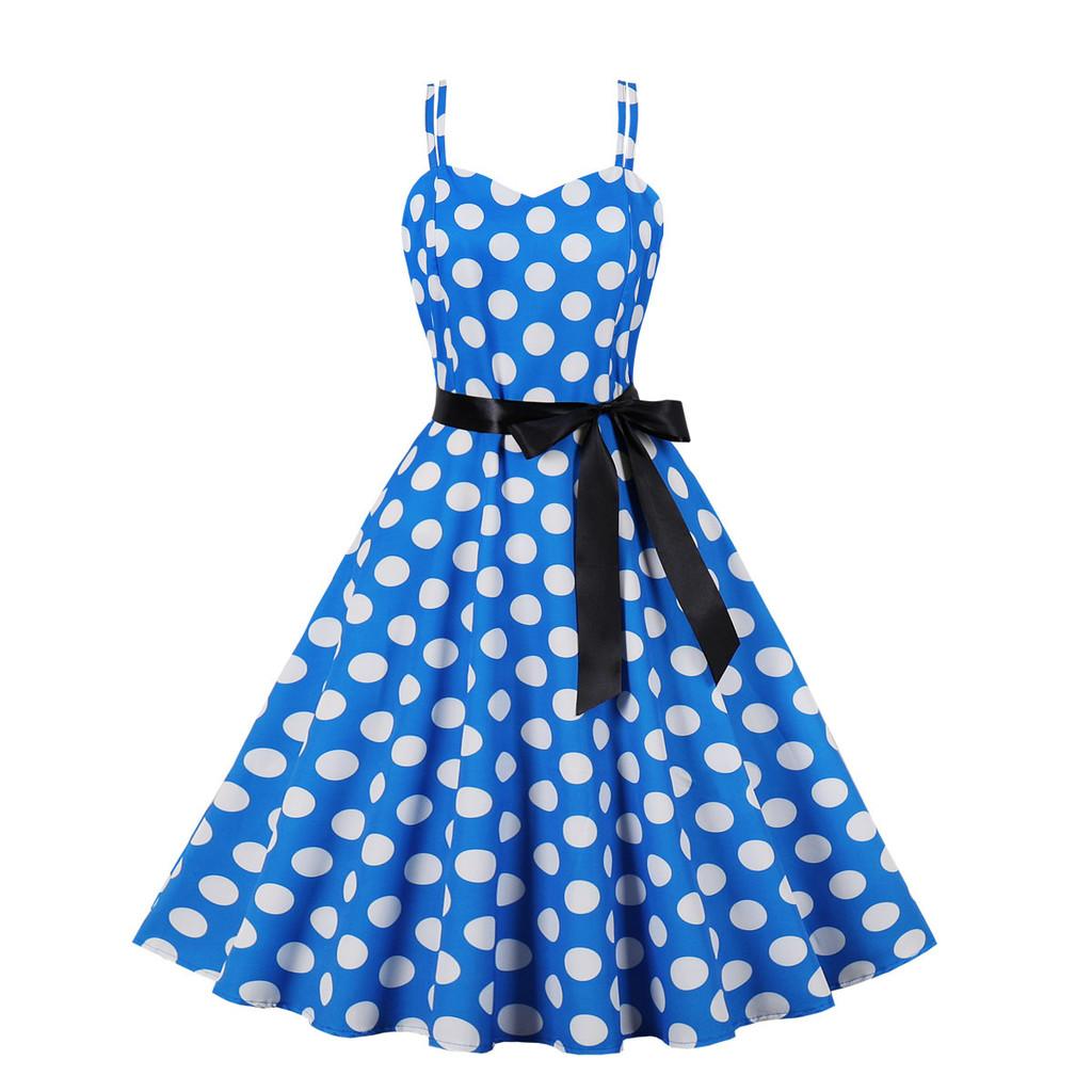 Vintage Polka Dot A Line Dress With 3d Pattern V Neck Sleeveless For Casual Wear
