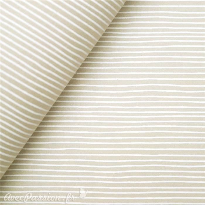 Papier à motifs lily lignes lin et blanc 50 x 70 cm Beige