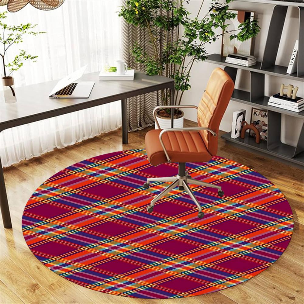 1pc plaid pattern Round Chair mat Area Rug - Non-Slip, Floor Mat for Office, Bedroom, and Indoor Decor -1002160