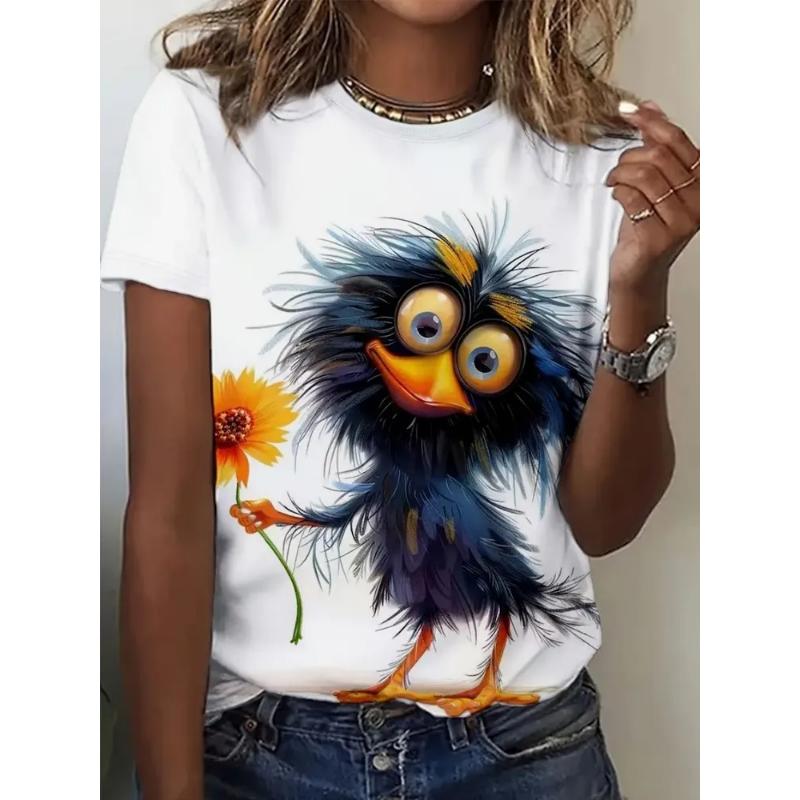 Modisches Damen Rundhals Kurzarm 3D Tier Farbdruck Tier Kurzarm Rundhals T-Shirt