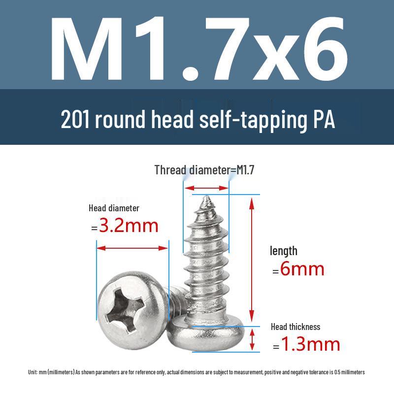Yigu Yigu 201 Stainless Steel Phillips Round Head Self-Tapping Screws M1.7-M6