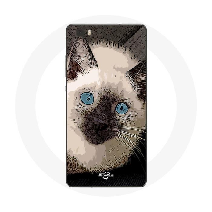 Coque pour Huawei P8 Lite Chat Siamois Noir et blanc aux Yeux Bleus