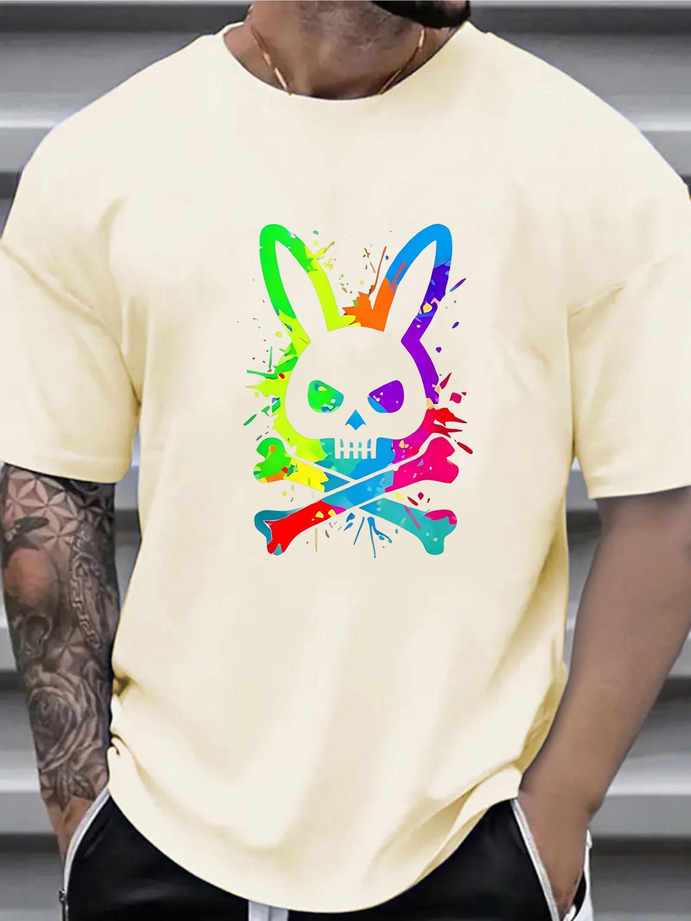 Summer Mens Roundneck ShortSleeved Sports TShirt Skull Rabbit Print 100 Cotton Casual Summer Outfit Breathable Comfortable S