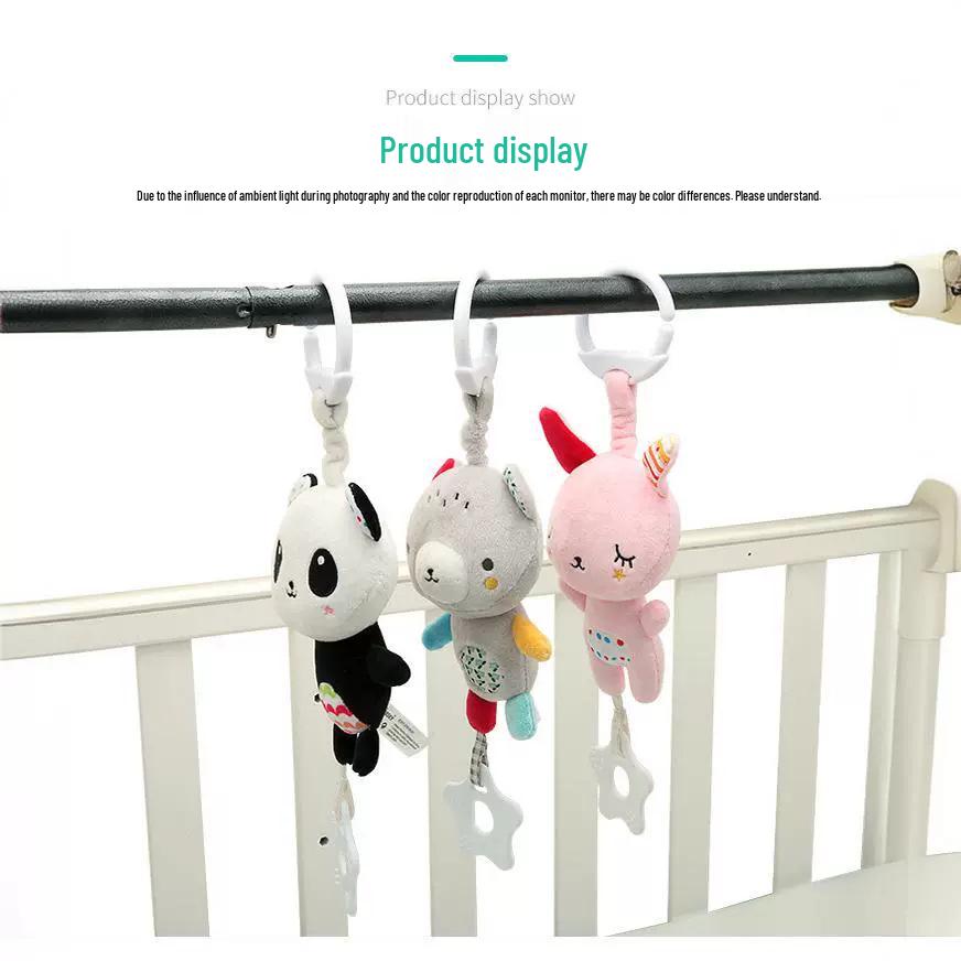Baby Musical Plush Bear & Rabbit Teether Pendant - Multifunctional Educational Hanging Toy for Cribs & Car Seats