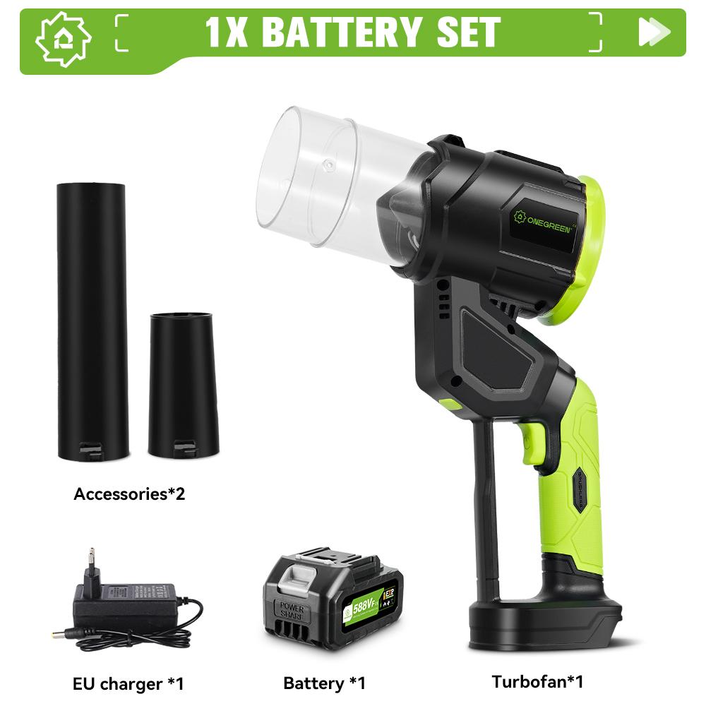 

ONEGREEN Бесщеточный Электрический Турбовоздуходув Реактивный Вентилятор Регулируемый на 180° Воздуходув для Листьев Инструмент для Сдувания Пыли Для Аккумулятора Makita 18V Pin 1*928VF Battery-EU