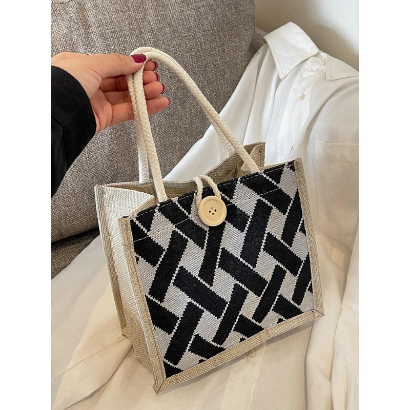 Small Linen Bag for Women New Style Retro Fashionable Cotton Linen Canvas Handbag for Students Going Out To Carry Lunch Box Bag