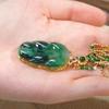 Golden Branch Jade Leaf Imitation Jade Green Necklace Pendant Female Big Leaf Youcheng Bamboo Sweater Chain Clothing Pendant