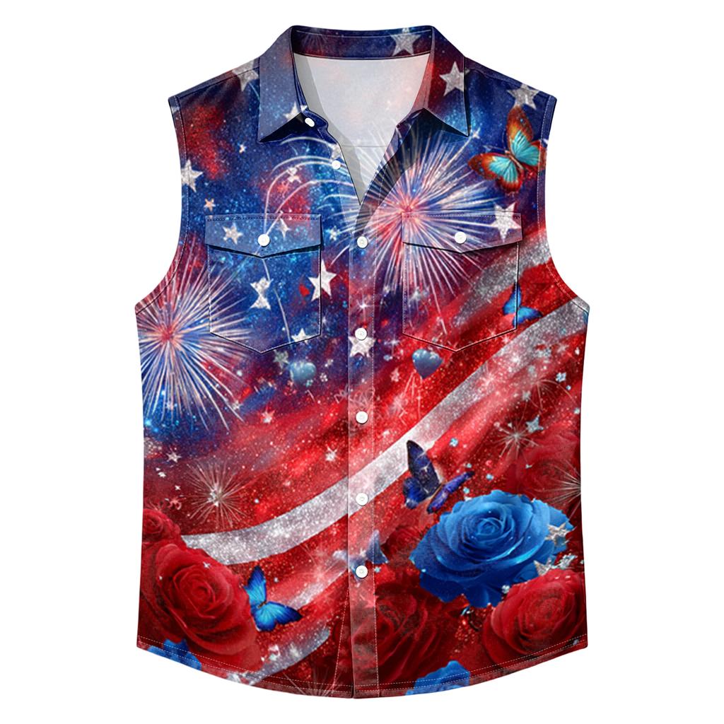 Men's Workwear Lapel Button-Down Vest Shirt - Lightweight Sleeveless Top