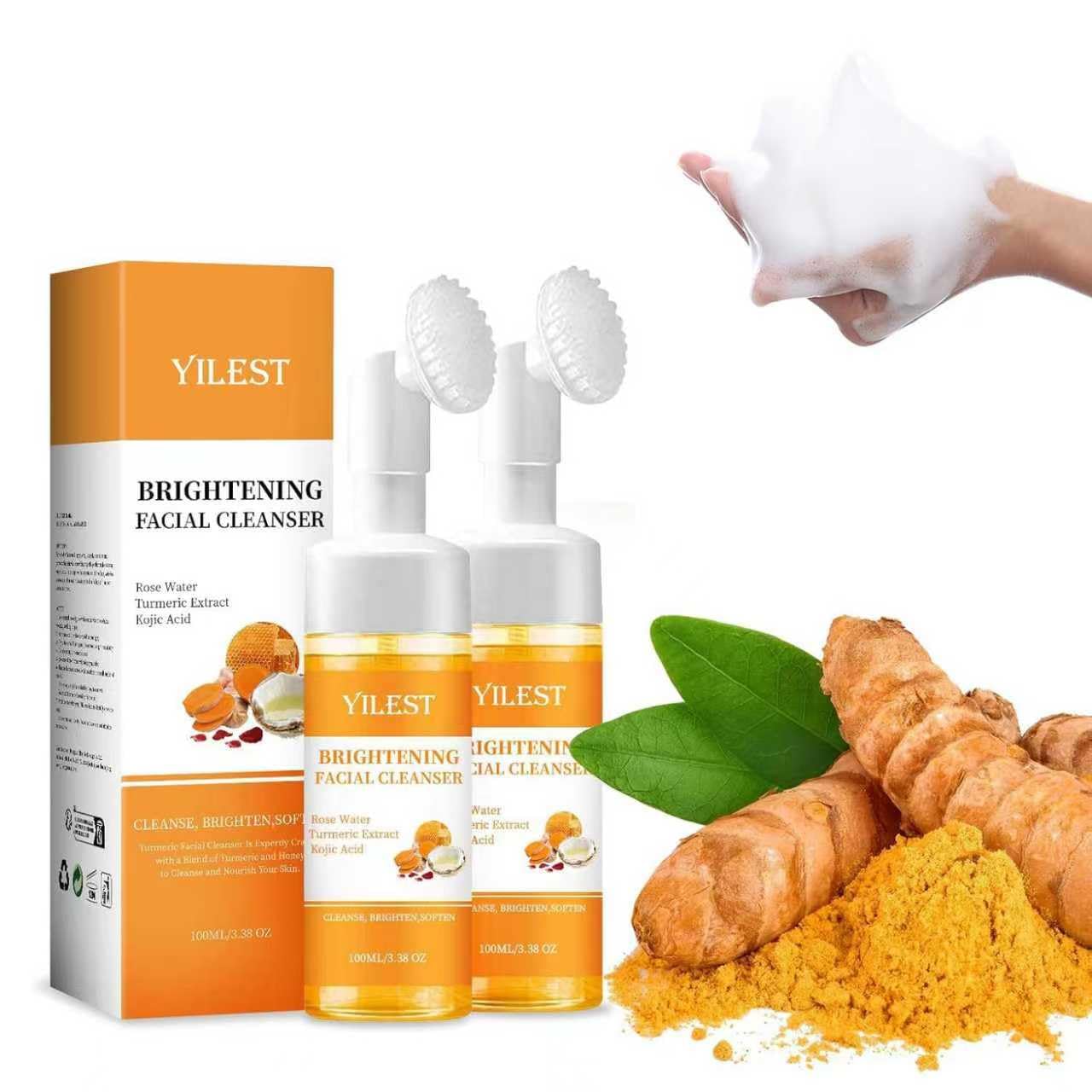 

Turmeric Face Wash with Brush - Glow Facial Cleanser for Women, Deep Cleansing & Exfoliating Formula, All Skin Types,2 Pack 100ML Pack of 2
