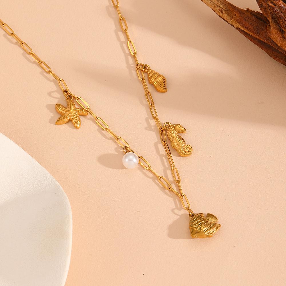 Stainless Steel Pearl Marine Life Jewelry Set - Summer Beach Collection