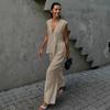 2025 European & American Style V-neck Vest & Long Pants Women's Solid Color Two-piece Set