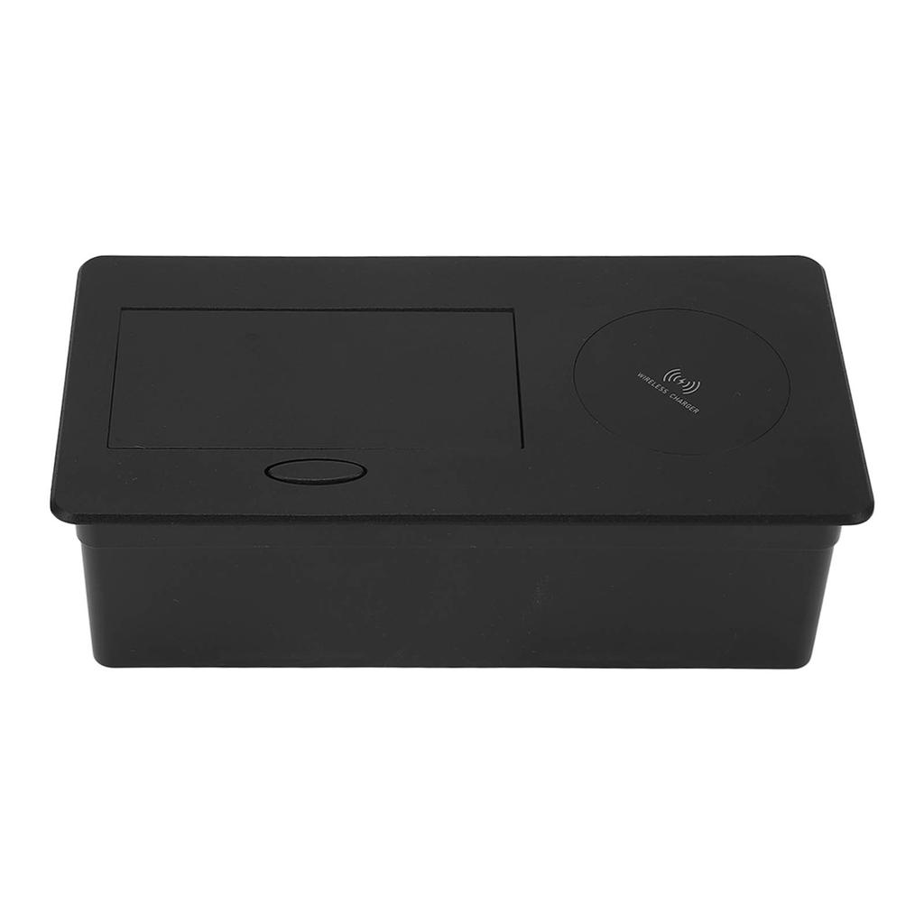 Black Embedded Desktop Socket with Wireless Charger Wiring Free 2 Pin Socket Outlet AC250V