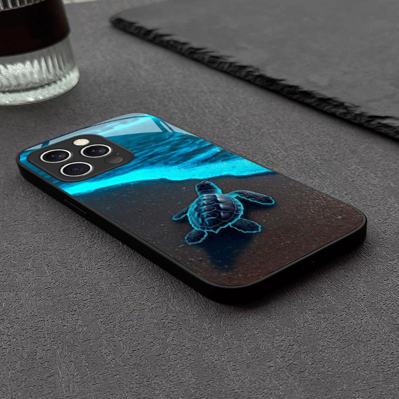 Fluorescent Beach Turtle New Tempered Glass Phone Case Suitable for iPhone17 16 15 14 13 12 11Pro/Max/Plus Shockproof Back Cover