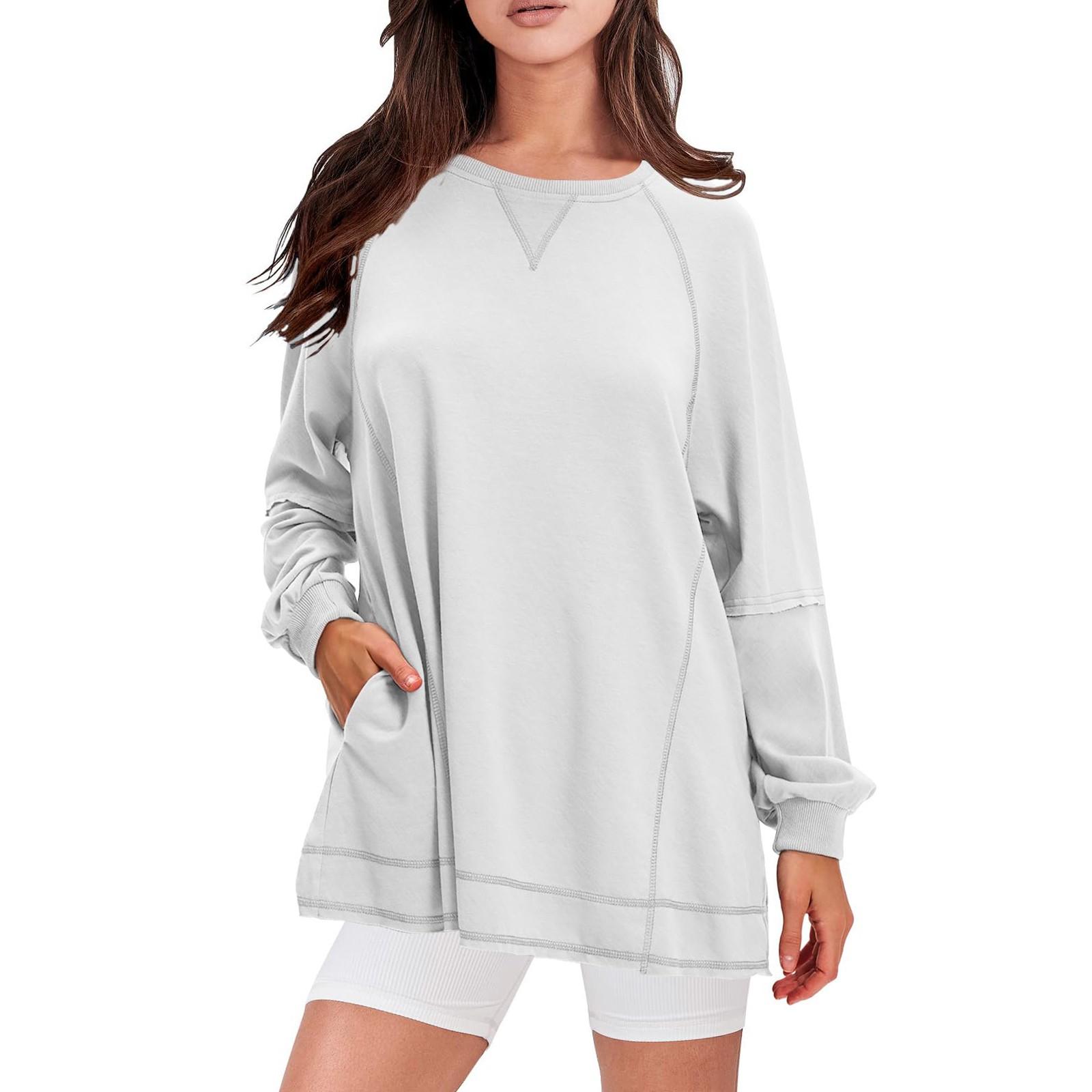 

Женские свободные толстовки, флисовые свитера с круглым вырезом, повседневные удобные осенние модные наряды, элегантная одежда S